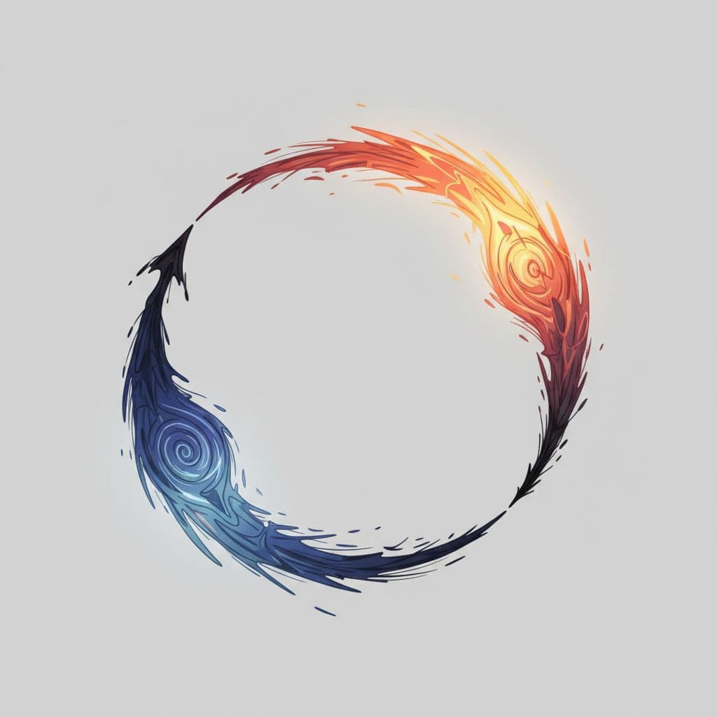Minimalist line art of a circular cycle representing the four phases of narcissistic abuse: idealization in warm glows, devaluation in tense blues, discard in dark drops, and hoovering in swirling pulls, with soft gradient lighting and no text or people.